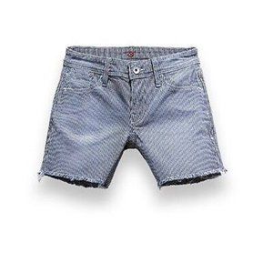 $185 SINCLAIR Denim JEAN Shorts CUT-OFFS Striped BLUE WHITE Derby DISTRESS HEM